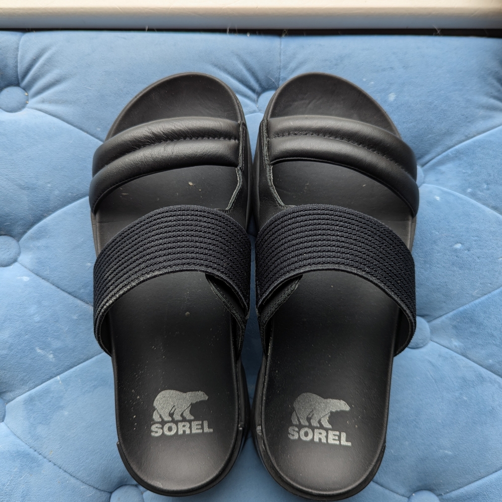Sorel VIIBE Black Mixed Media Slide Sandals